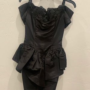 1980s Gunne Sax Jessica McClintock Black Formal Mini Dress Vintage Formal Dress